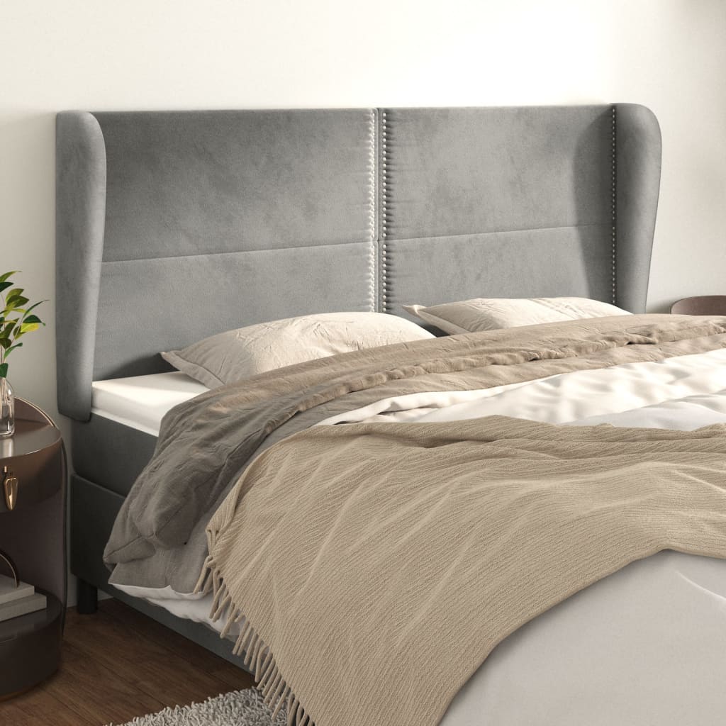 Čelo Postele Typu Ušák Světle Šedé 203X23X118/128 Cm Samet