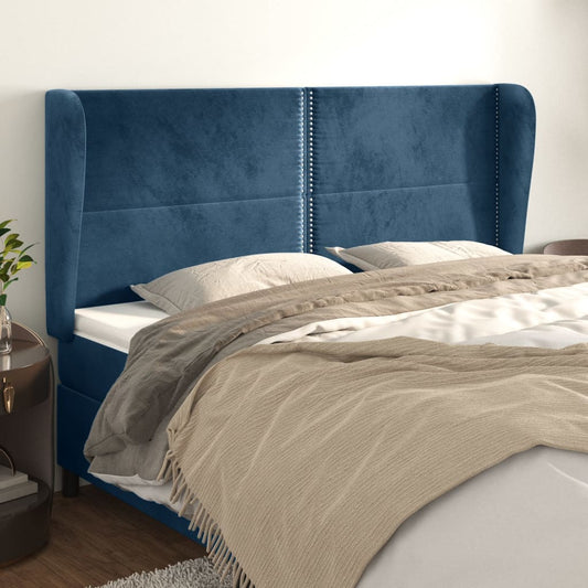 Čelo Postele Typu Ušák Tmavě Modrá 203X23X118/128 Cm Samet
