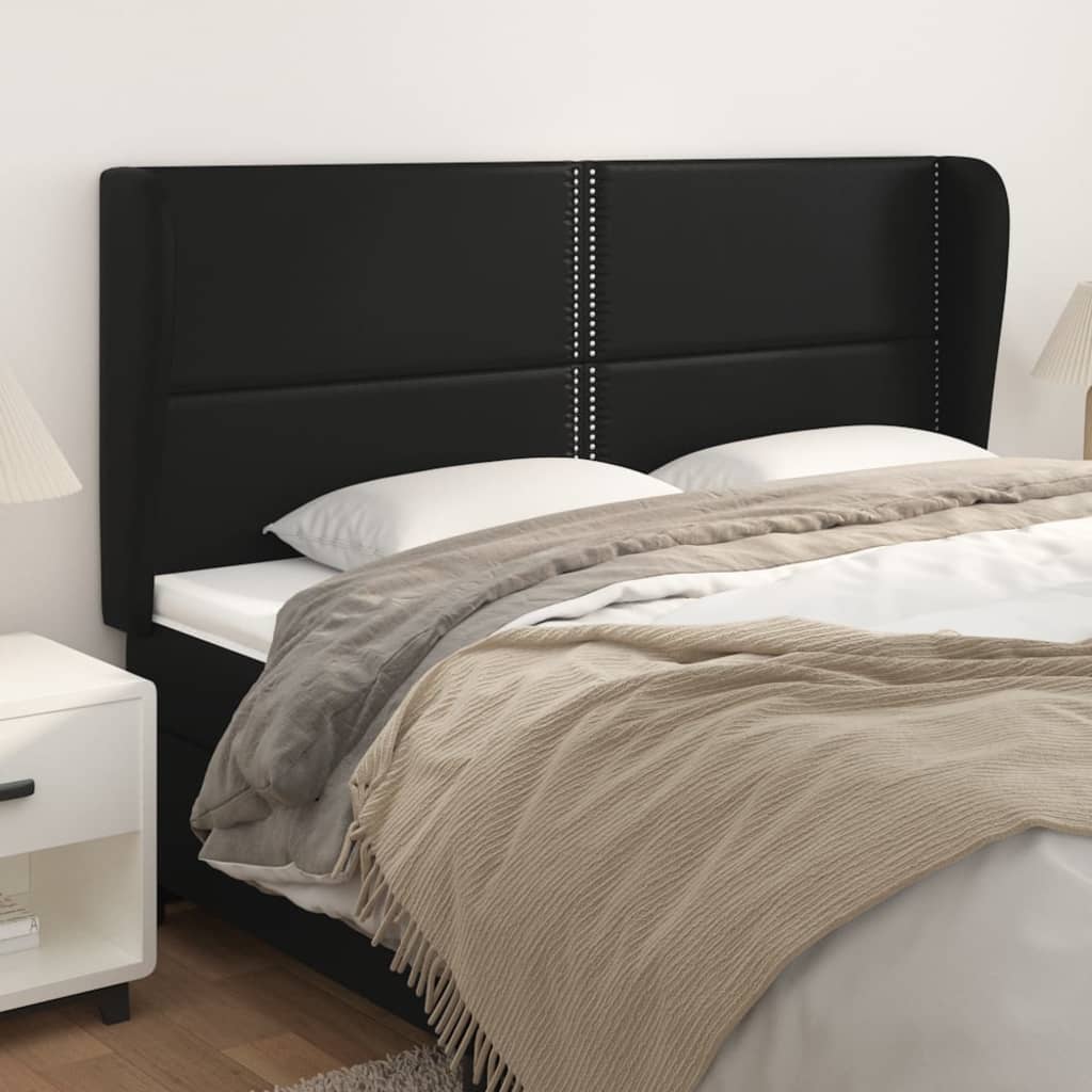 Čelo Postele Typu Ušák Černé 203X23X118/128 Cm Umělá Kůže