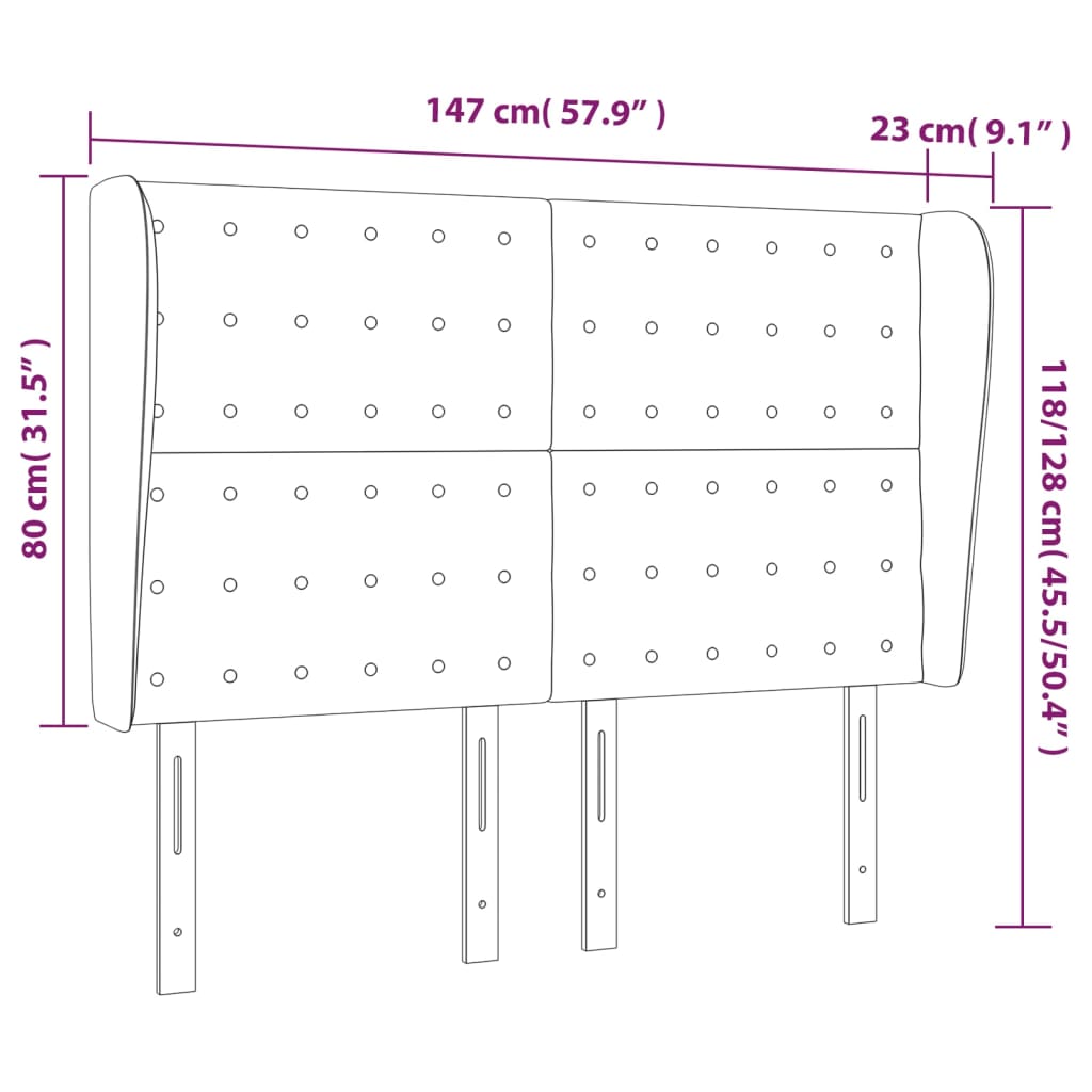 Čelo Postele Typu Ušák Krémové 147 X 23 X 118/128 Cm Umělá Kůže