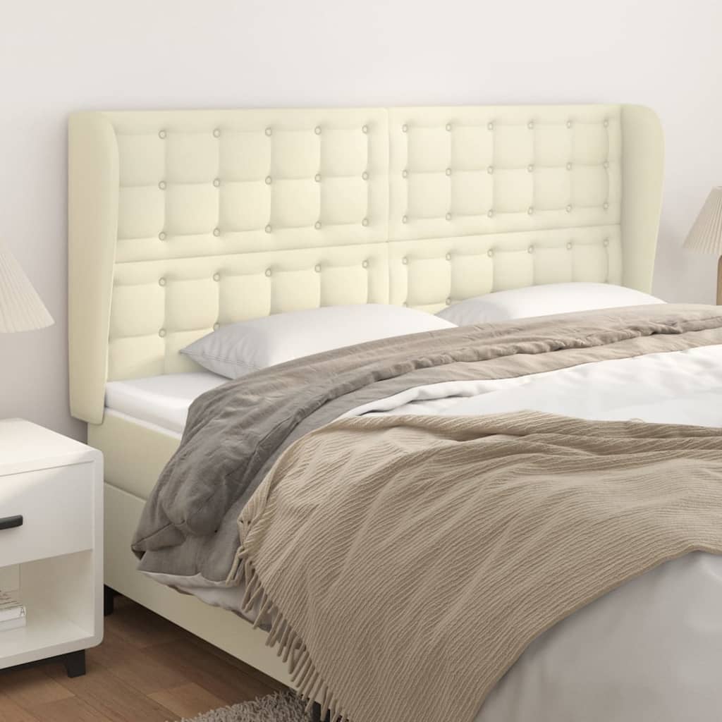 Čelo Postele Typu Ušák Krémové 203 X 23 X 118/128 Cm Umělá Kůže