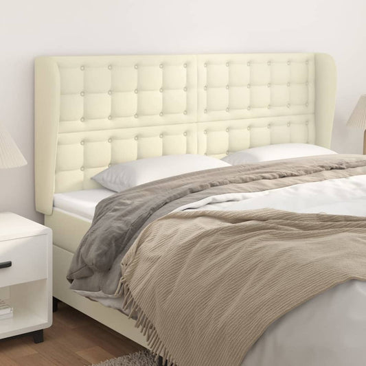 Čelo Postele Typu Ušák Krémové 203 X 23 X 118/128 Cm Umělá Kůže