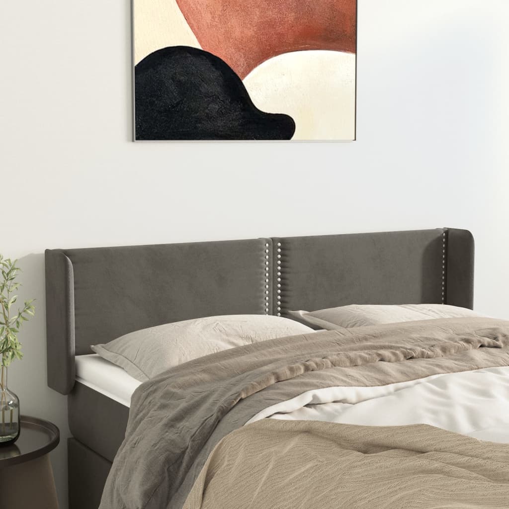 Čelo Postele Typu Ušák Tmavě Šedé 147X16X78/88 Cm Samet