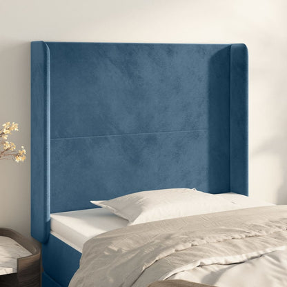 Čelo Postele Typu Ušák Tmavě Modrá 93X16X118/128 Cm Samet