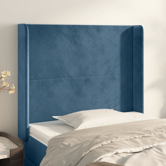 Čelo Postele Typu Ušák Tmavě Modrá 103X16X118/128 Cm Samet
