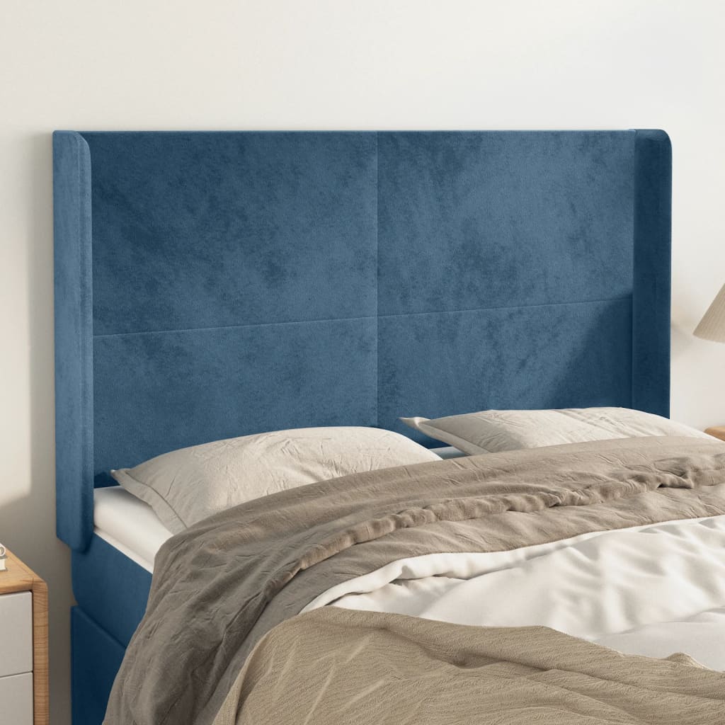 Čelo Postele Typu Ušák Tmavě Modrá 147X16X118/128 Cm Samet