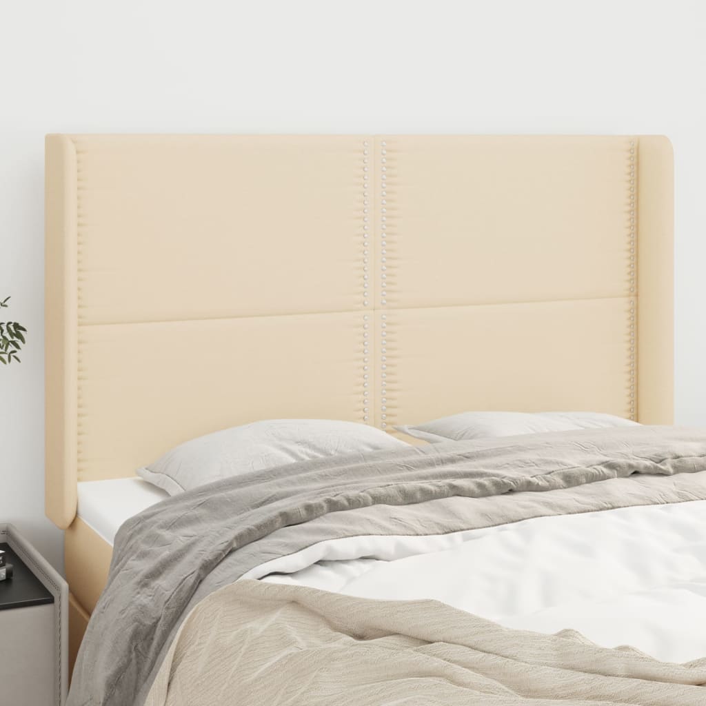 Čelo Postele Typu Ušák Krémové 147X16X118/128 Cm Textil
