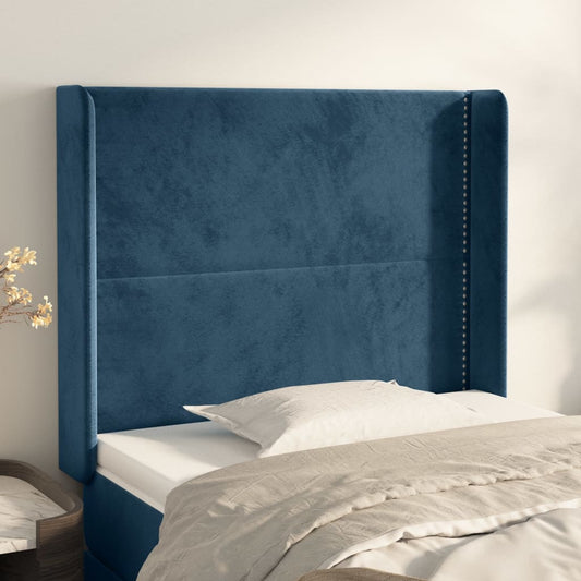 Čelo Postele Typu Ušák Tmavě Modrá 83X16X118/128 Cm Samet