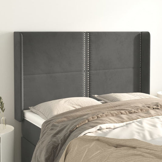 Čelo Postele Typu Ušák Tmavě Šedé 147X16X118/128 Cm Samet