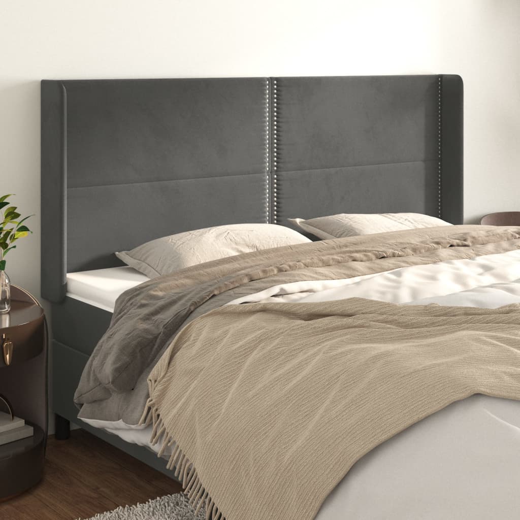 Čelo Postele Typu Ušák Tmavě Šedé 163X16X118/128 Cm Samet