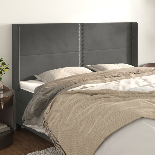 Čelo Postele Typu Ušák Tmavě Šedé 163X16X118/128 Cm Samet