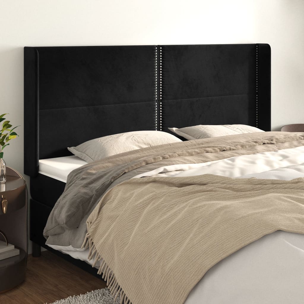 Čelo Postele Typu Ušák Černé 183X16X118/128 Cm Samet
