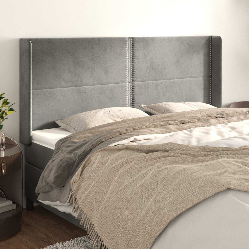 Čelo Postele Typu Ušák Světle Šedé 203X16X118/128 Cm Samet