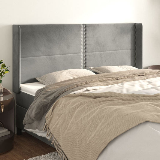 Čelo Postele Typu Ušák Světle Šedé 203X16X118/128 Cm Samet