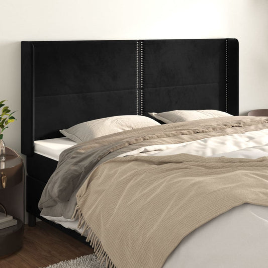 Čelo Postele Typu Ušák Černé 203X16X118/128 Cm Samet