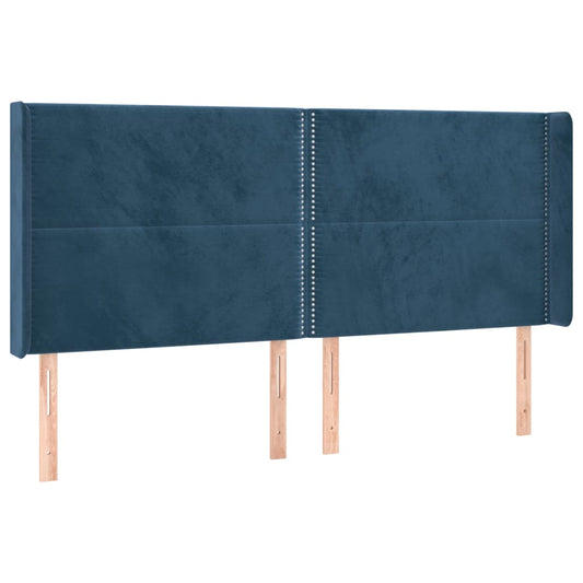 Čelo Postele Typu Ušák Tmavě Modrá 203X16X118/128 Cm Samet