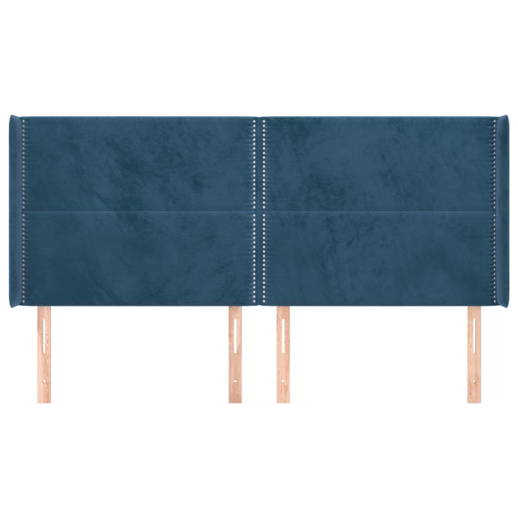 Čelo Postele Typu Ušák Tmavě Modrá 203X16X118/128 Cm Samet