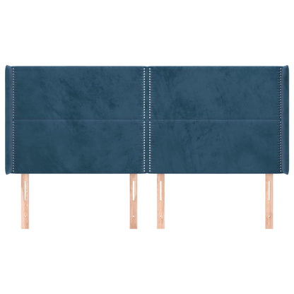 Čelo Postele Typu Ušák Tmavě Modrá 203X16X118/128 Cm Samet