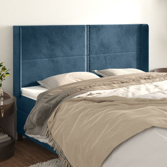Čelo Postele Typu Ušák Tmavě Modrá 203X16X118/128 Cm Samet