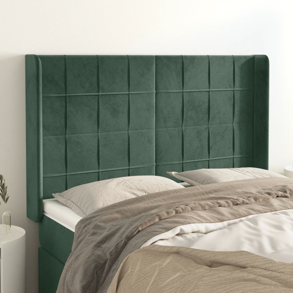 Čelo Postele Typu Ušák Tmavě Zelená 147X16X118/128 Cm Samet