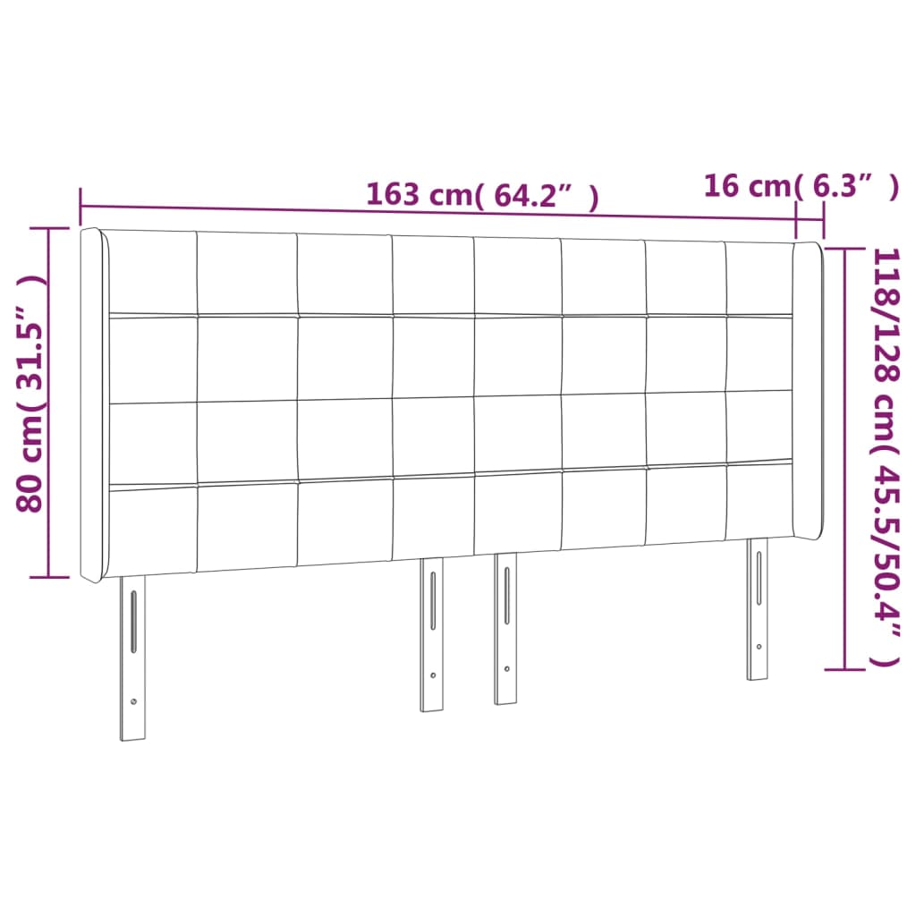 Čelo Postele Typu Ušák Tmavě Modrá 163X16X118/128 Cm Samet
