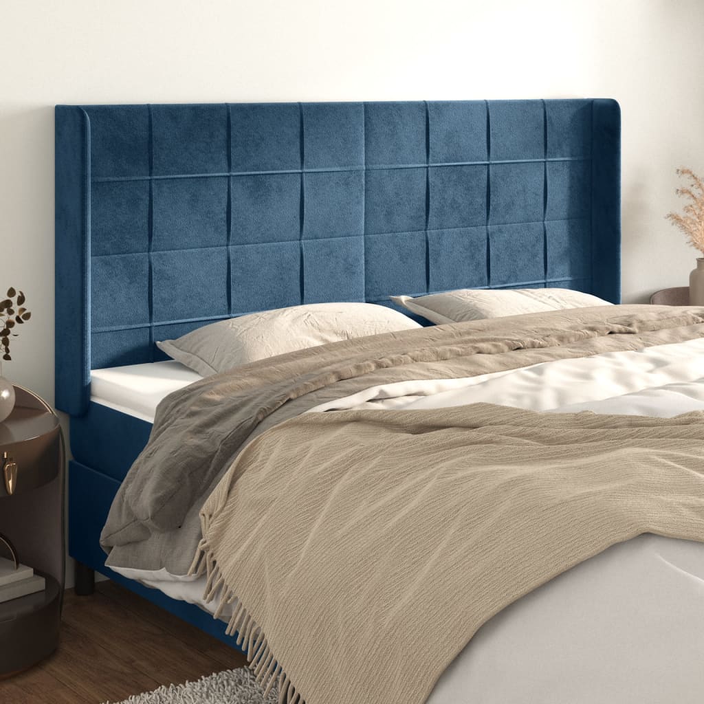 Čelo Postele Typu Ušák Tmavě Modrá 183X16X118/128 Cm Samet