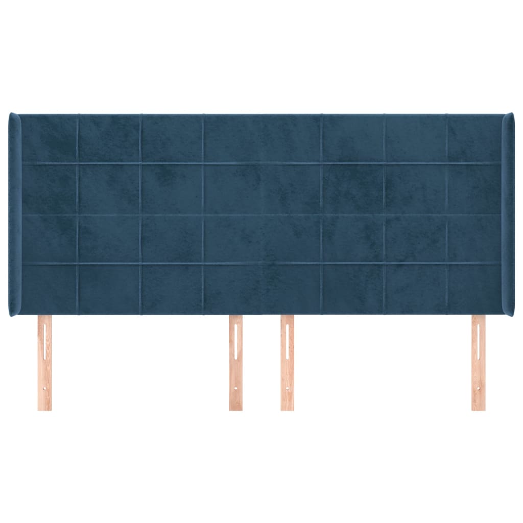 Čelo Postele Typu Ušák Tmavě Modrá 203X16X118/128 Cm Samet