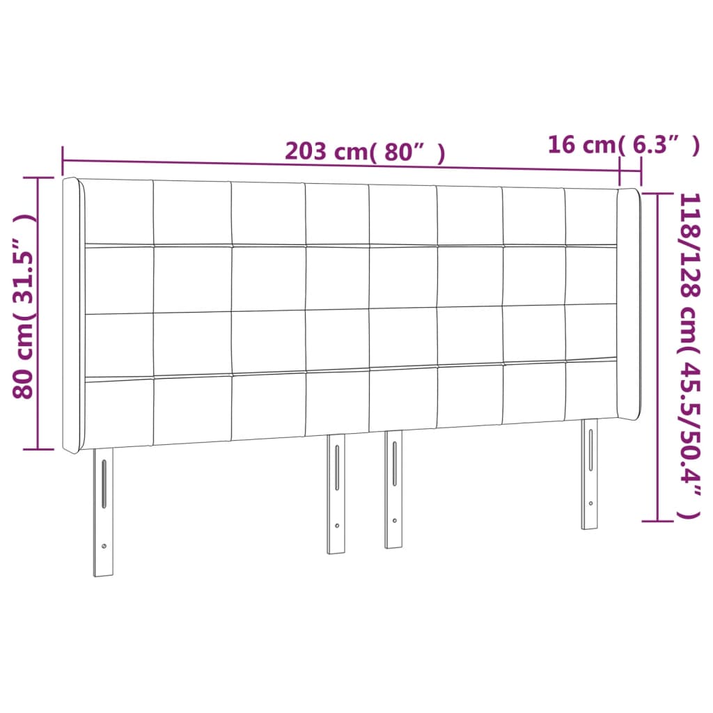 Čelo Postele Typu Ušák Tmavě Modrá 203X16X118/128 Cm Samet