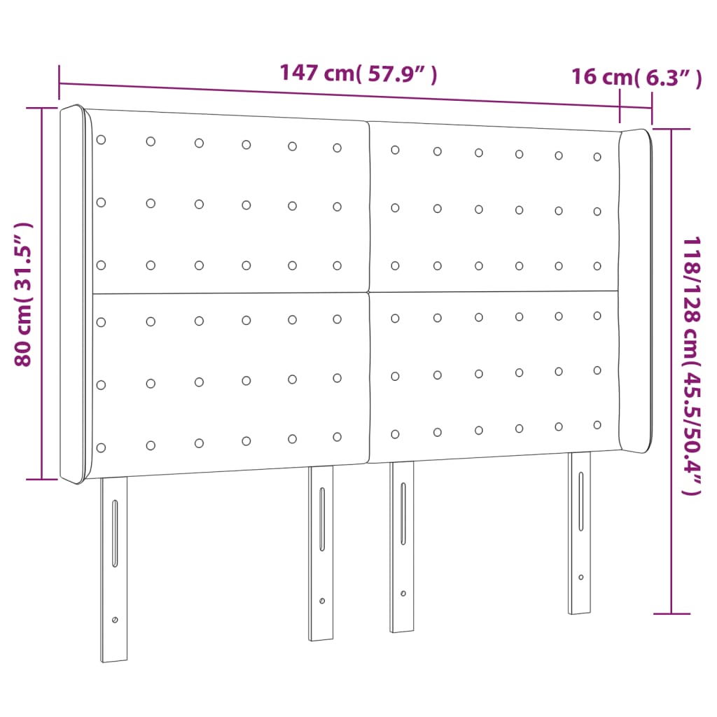 Čelo Postele Typu Ušák Krémové 147X16X118/128 Cm Umělá Kůže