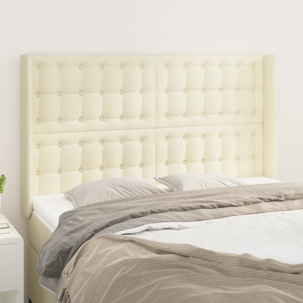 Čelo Postele Typu Ušák Krémové 147X16X118/128 Cm Umělá Kůže