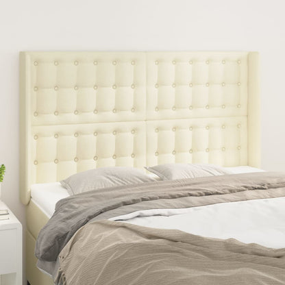 Čelo Postele Typu Ušák Krémové 147X16X118/128 Cm Umělá Kůže