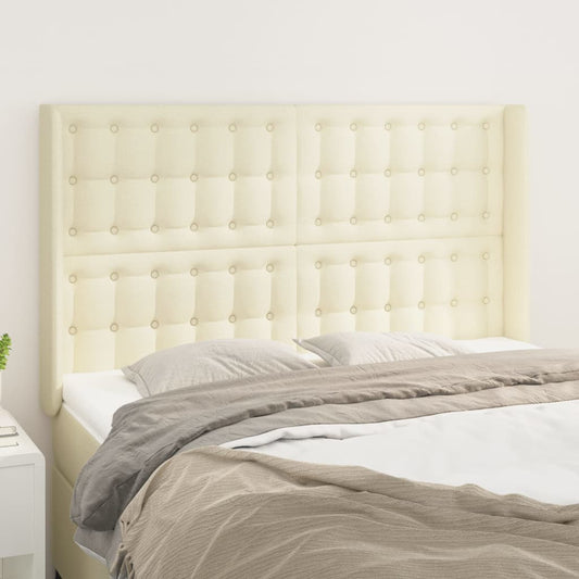 Čelo Postele Typu Ušák Krémové 147X16X118/128 Cm Umělá Kůže