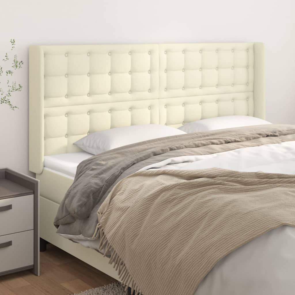 Čelo Postele Typu Ušák Krémové 203X16X118/128 Cm Umělá Kůže