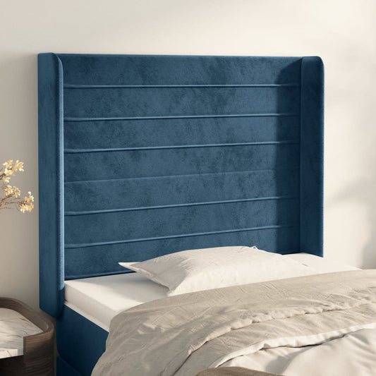 Čelo Postele Typu Ušák Tmavě Modrá 103X16X118/128 Cm Samet