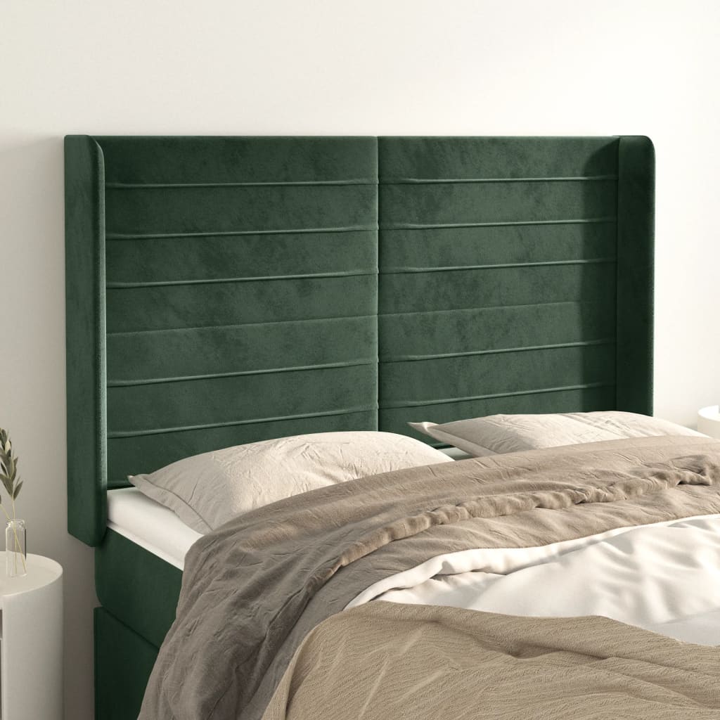 Čelo Postele Typu Ušák Tmavě Zelená 147X16X118/128 Cm Samet