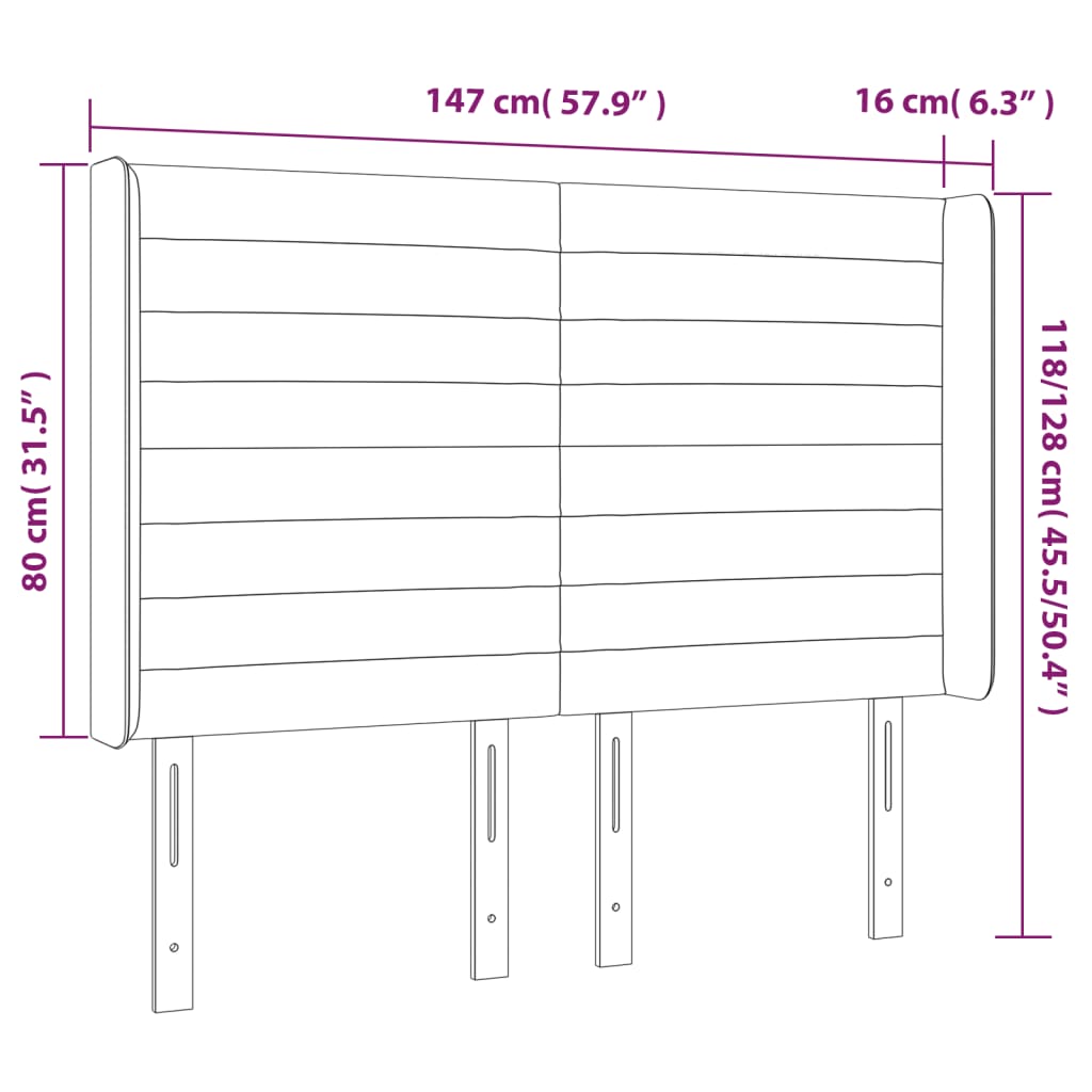 Čelo Postele Typu Ušák Tmavě Modrá 147X16X118/128 Cm Samet