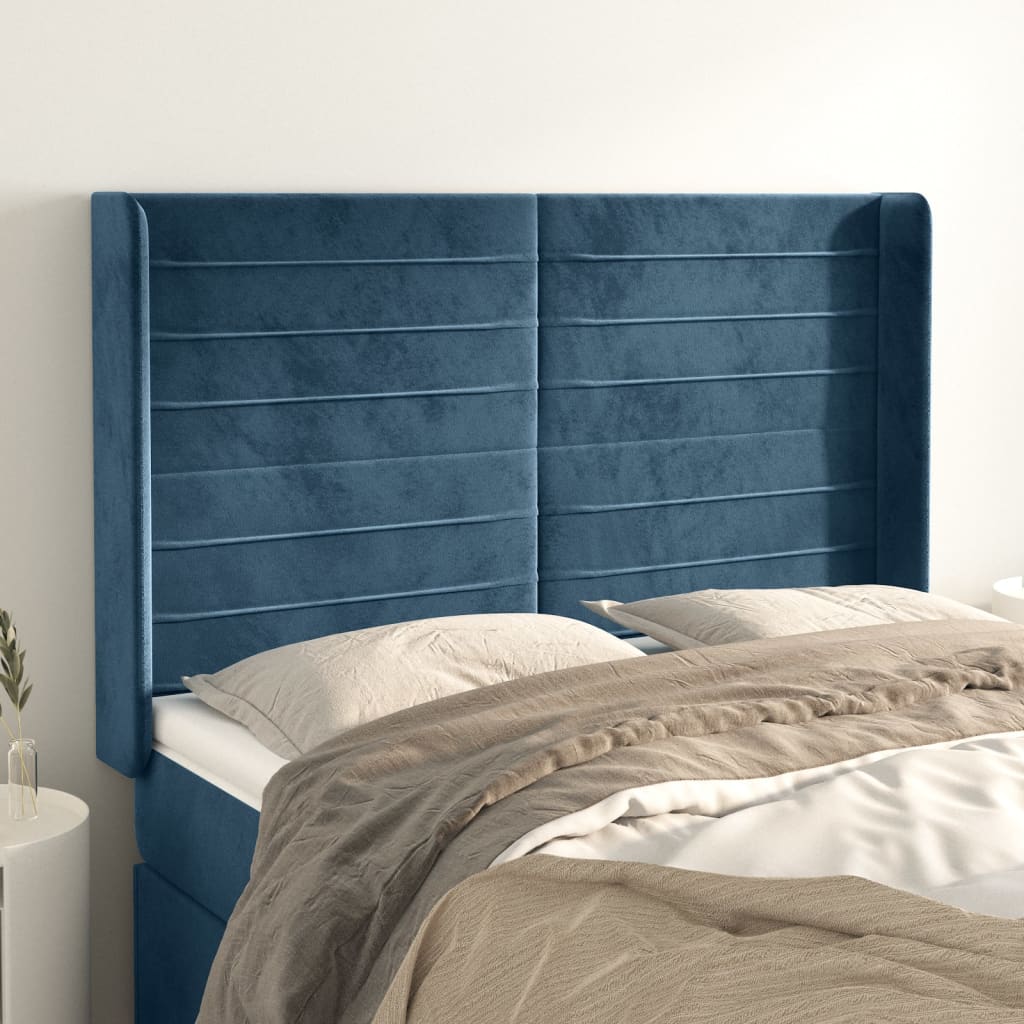Čelo Postele Typu Ušák Tmavě Modrá 147X16X118/128 Cm Samet