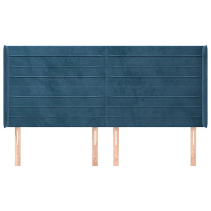 Čelo Postele Typu Ušák Tmavě Modrá 163X16X118/128 Cm Samet