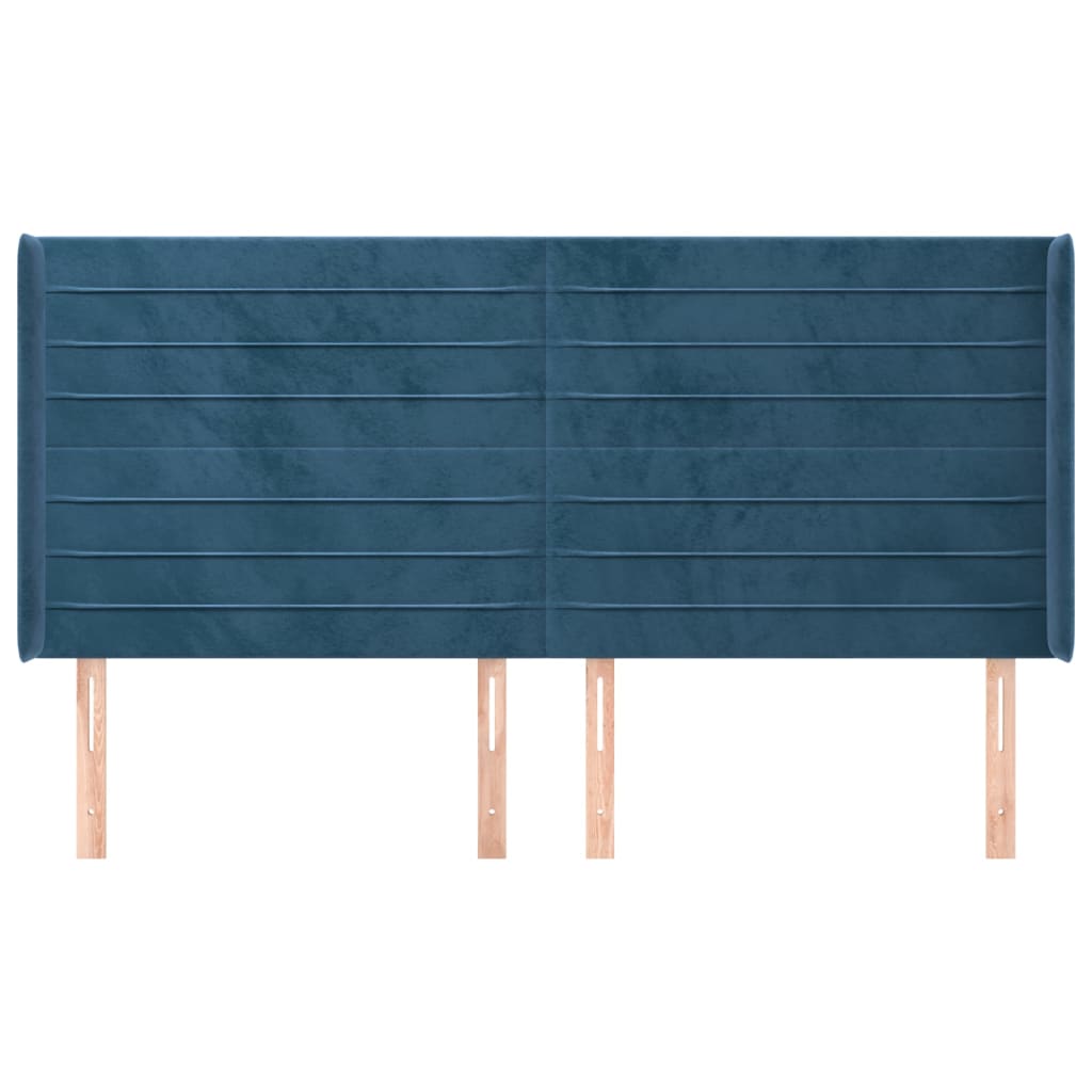 Čelo Postele Typu Ušák Tmavě Modrá 183X16X118/128 Cm Samet