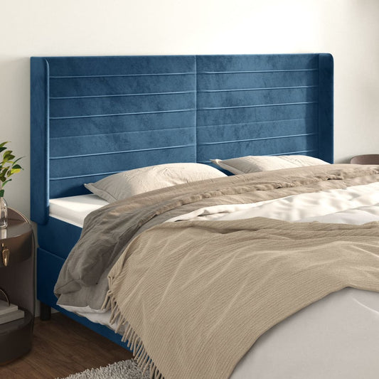 Čelo Postele Typu Ušák Tmavě Modrá 183X16X118/128 Cm Samet