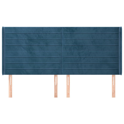 Čelo Postele Typu Ušák Tmavě Modrá 203X16X118/128 Cm Samet