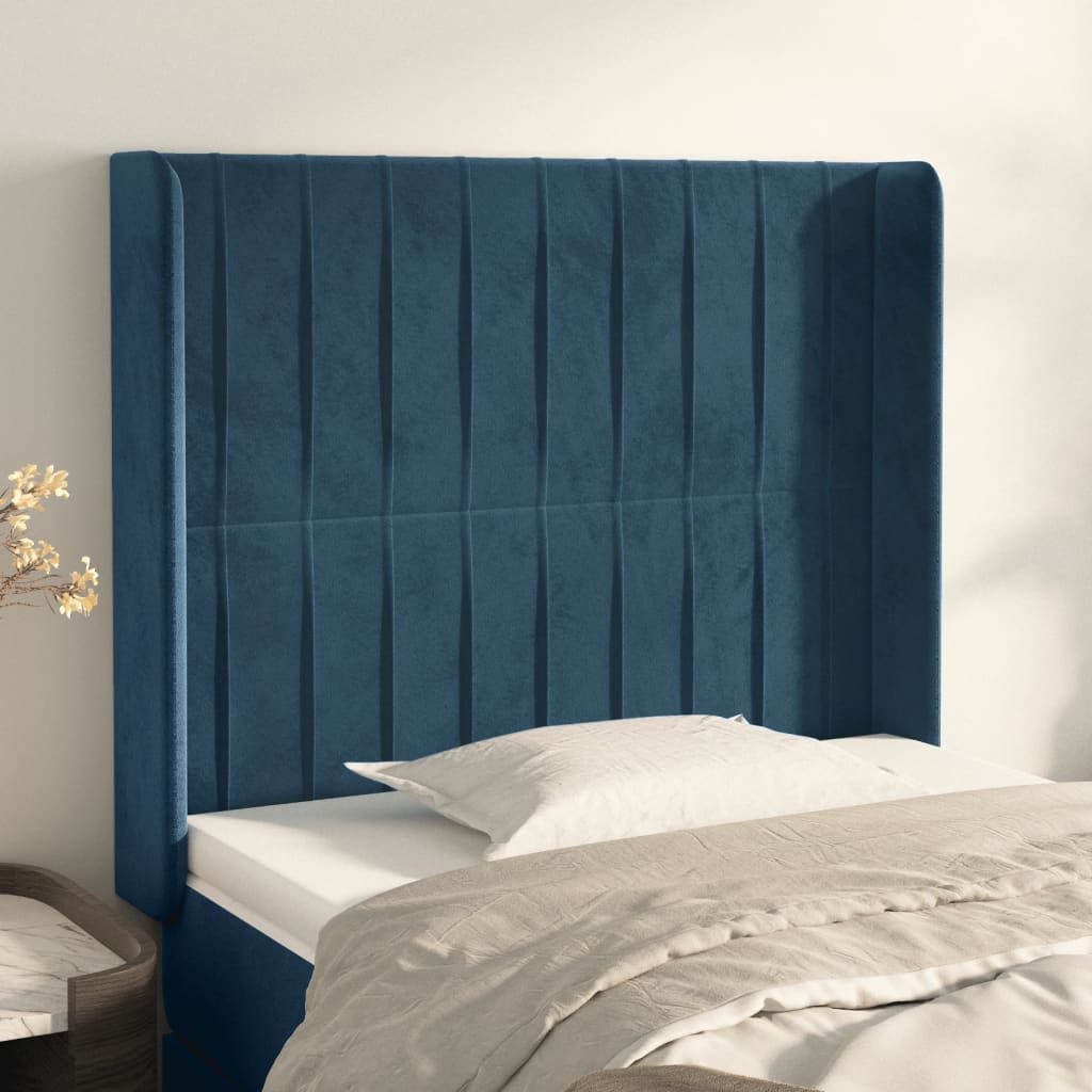 Čelo Postele Typu Ušák Tmavě Modrá 103X16X118/128 Cm Samet