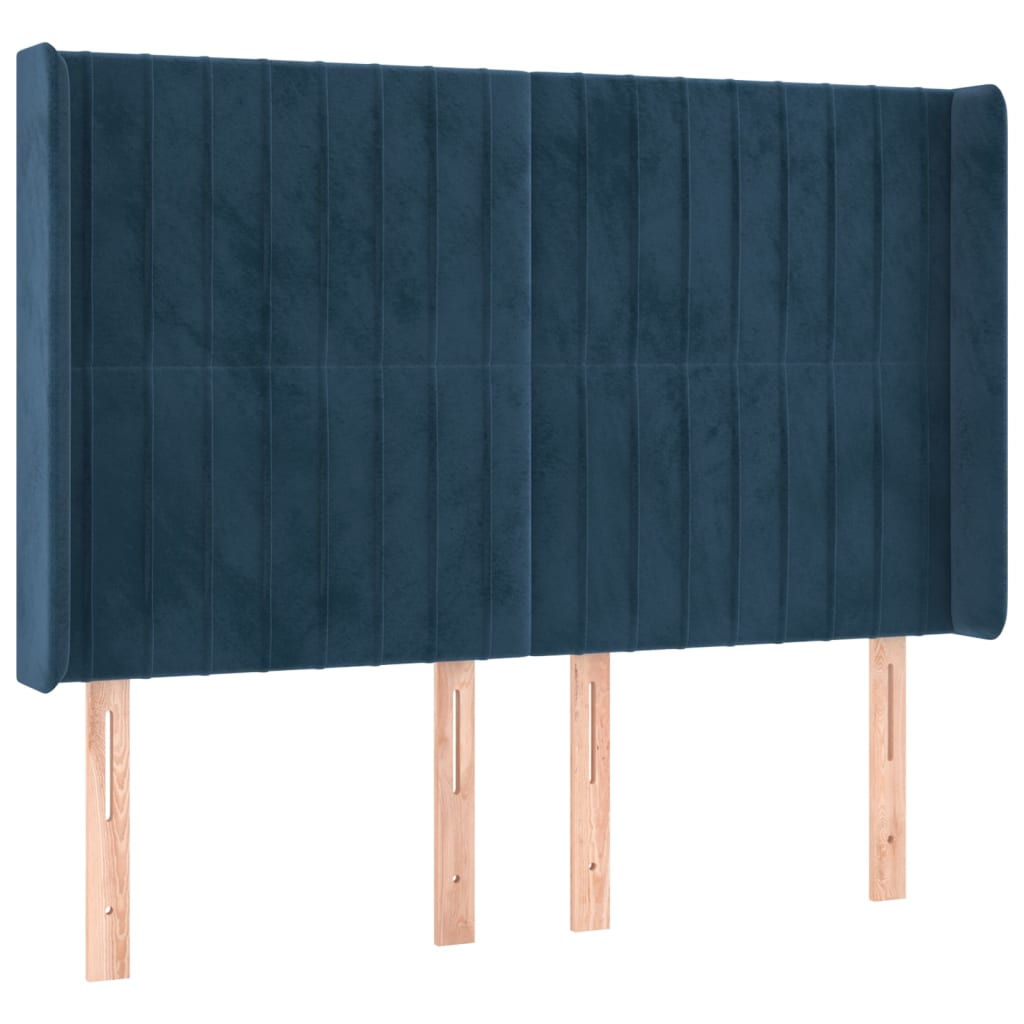 Čelo Postele Typu Ušák Tmavě Modrá 147X16X118/128 Cm Samet