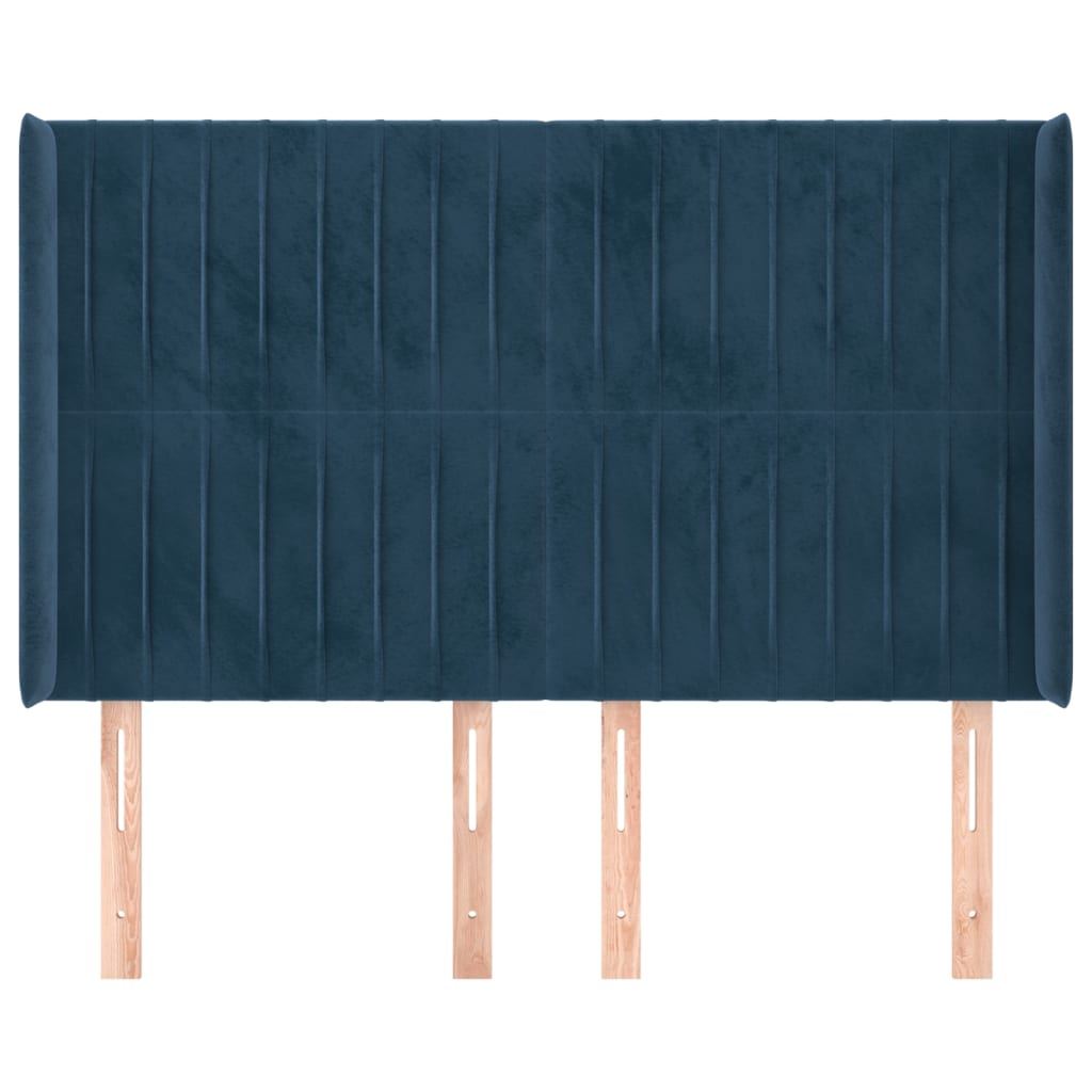 Čelo Postele Typu Ušák Tmavě Modrá 147X16X118/128 Cm Samet