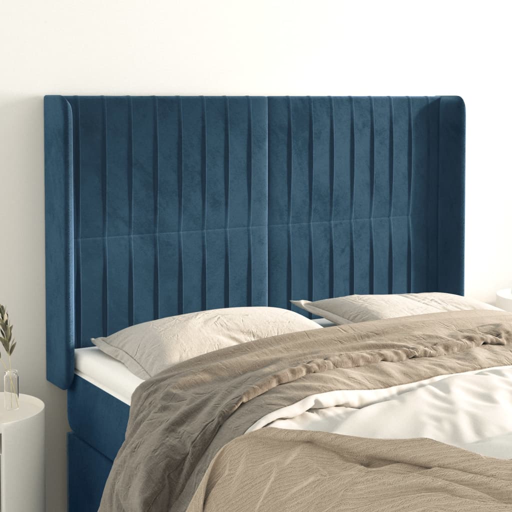 Čelo Postele Typu Ušák Tmavě Modrá 147X16X118/128 Cm Samet
