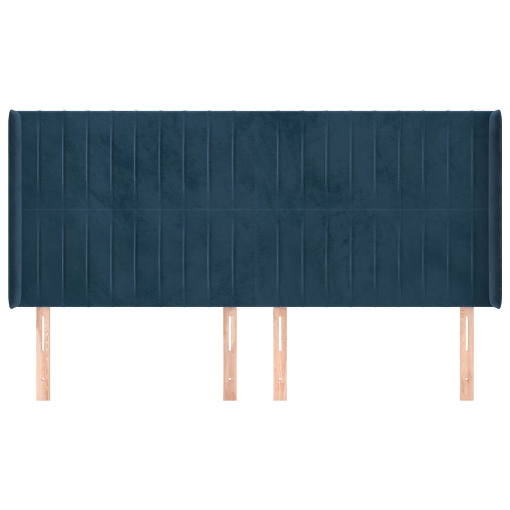 Čelo Postele Typu Ušák Tmavě Modrá 203X16X118/128 Cm Samet