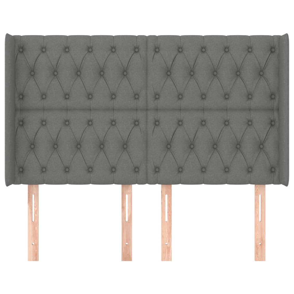 Čelo Postele Typu Ušák Tmavě Šedé 147X16X118/128 Cm Textil
