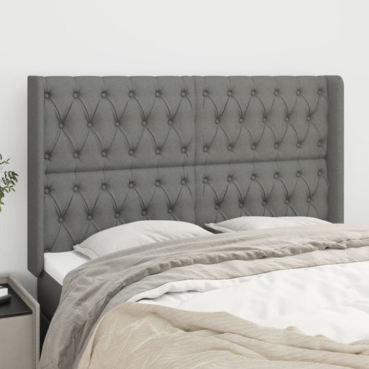 Čelo Postele Typu Ušák Tmavě Šedé 147X16X118/128 Cm Textil