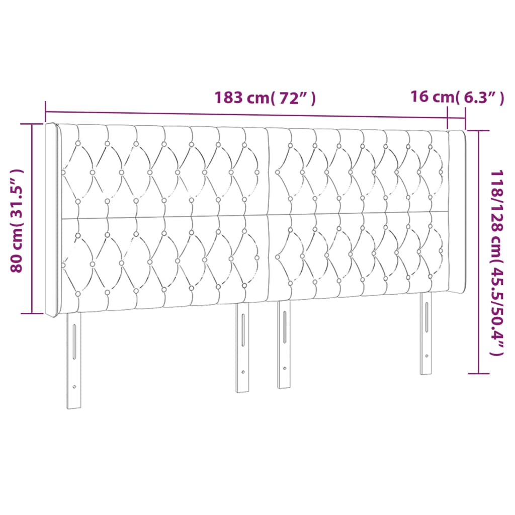 Čelo Postele Typu Ušák Černé 183X16X118/128 Cm Textil