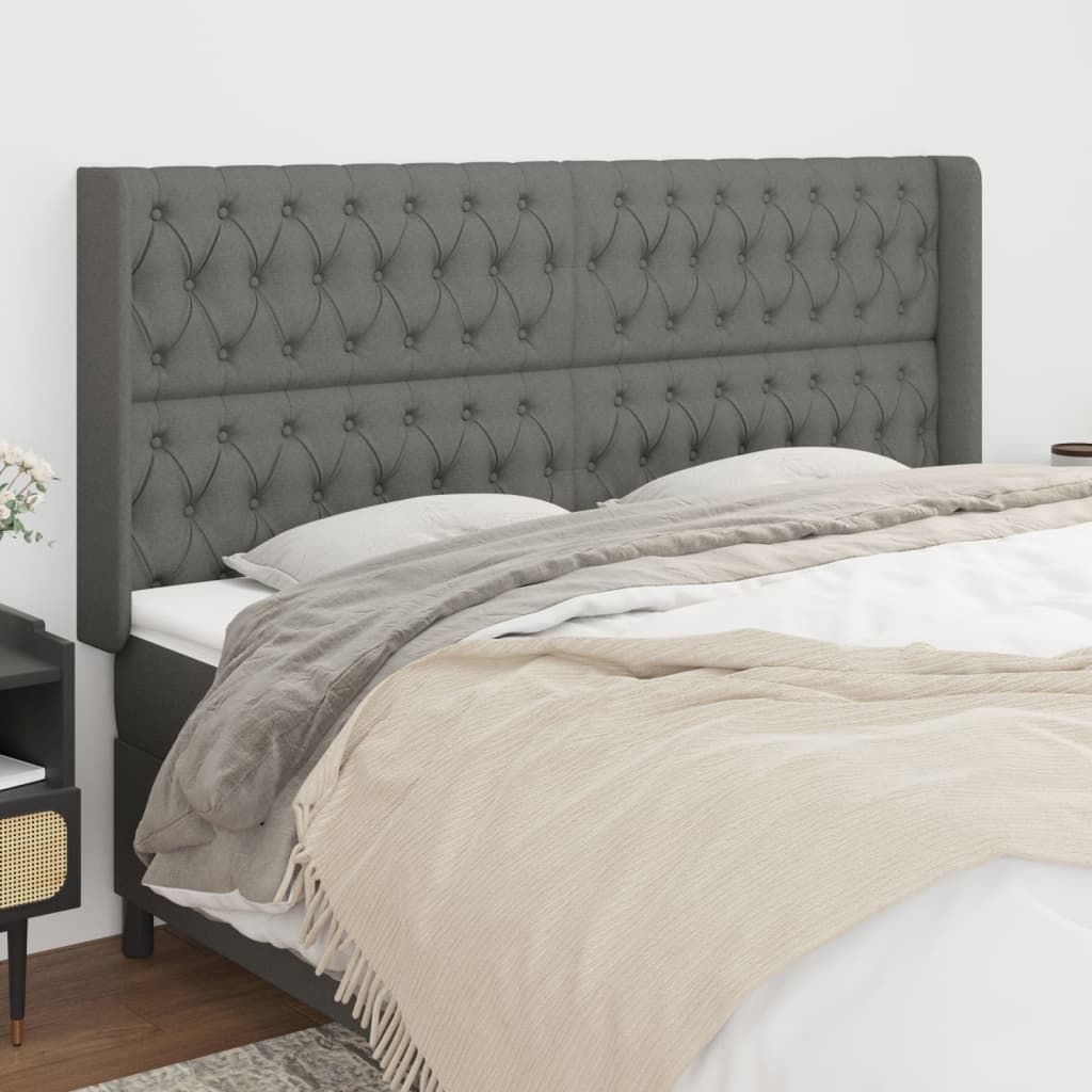 Čelo Postele Typu Ušák Tmavě Šedé 203X16X118/128 Cm Textil